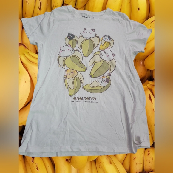 crunchyroll Tops - Bananya Cat Banana Graphic Tee - Light Blue